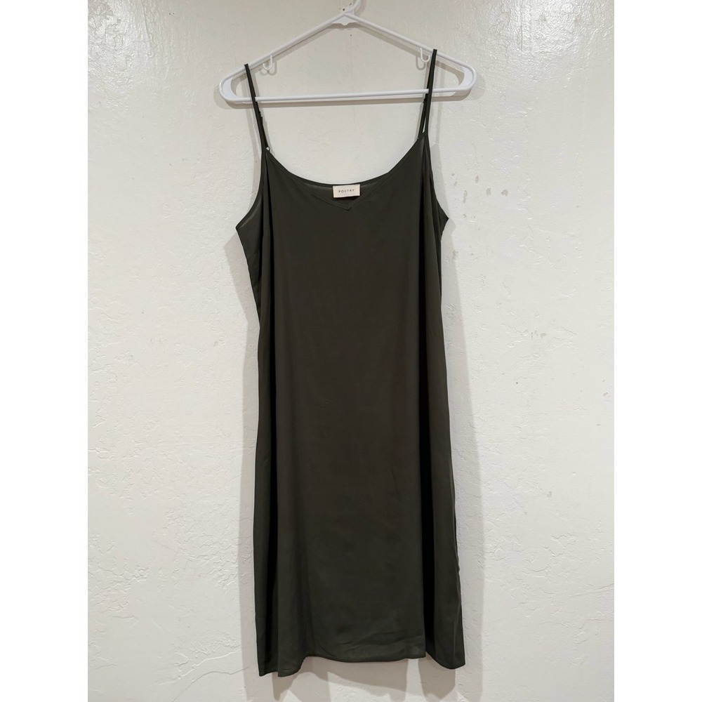 Poetry Olive Green Viscose Slip Dress V-Neck Spaghetti Strap UY98 US 4